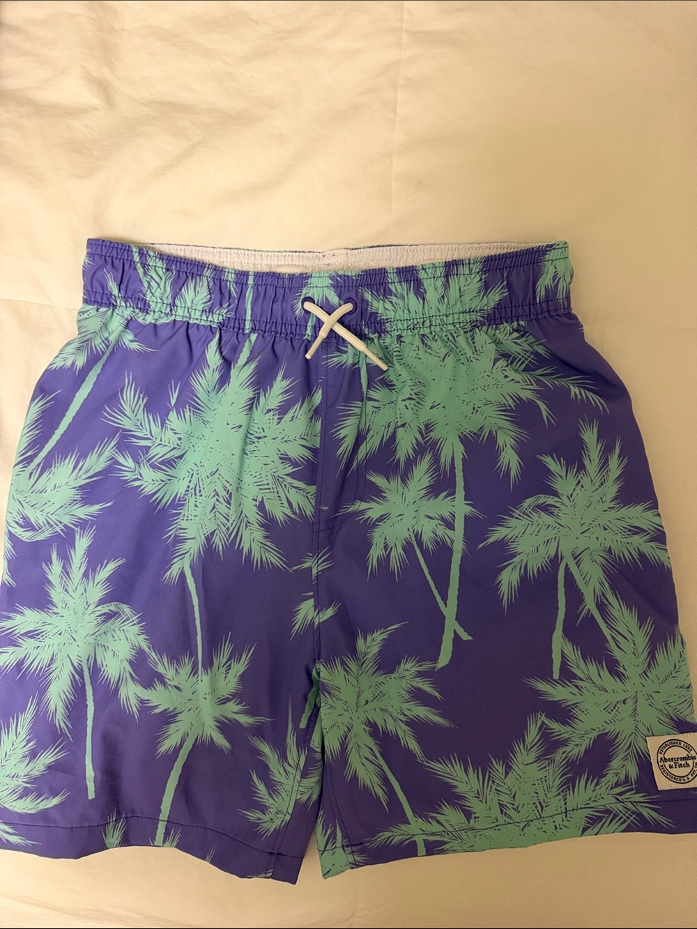 Abercrombie & Fitch Purple and Mint Palm-Print Swim Trunks